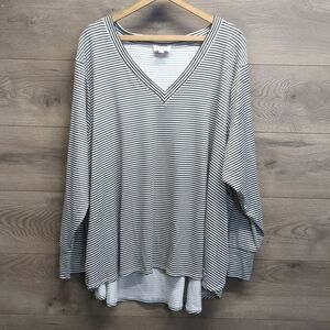 Molly & Isadora V Neck Striped Long Sleeve Top Women's Plus Size 5X